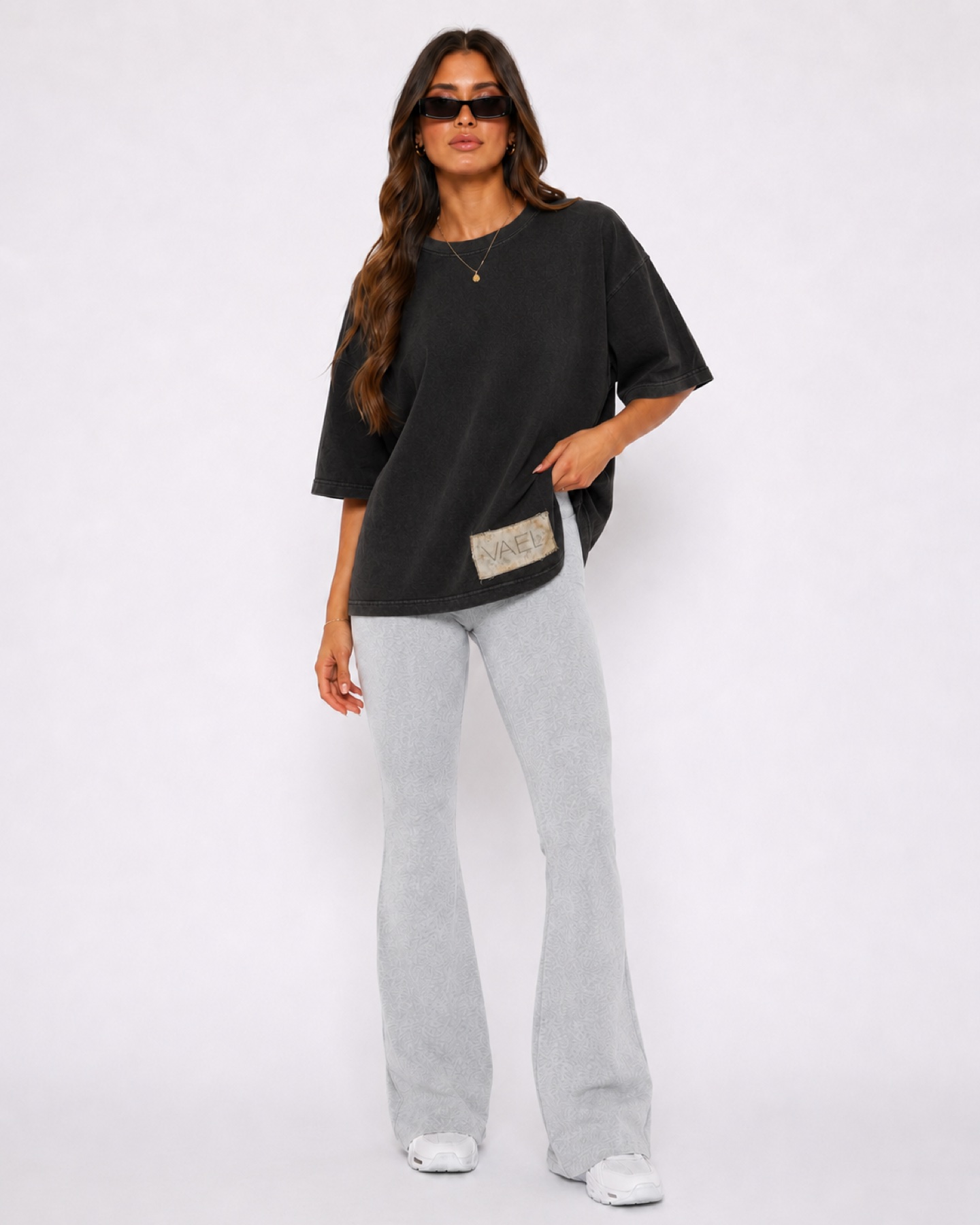 Garment 001 worn with flared trousers