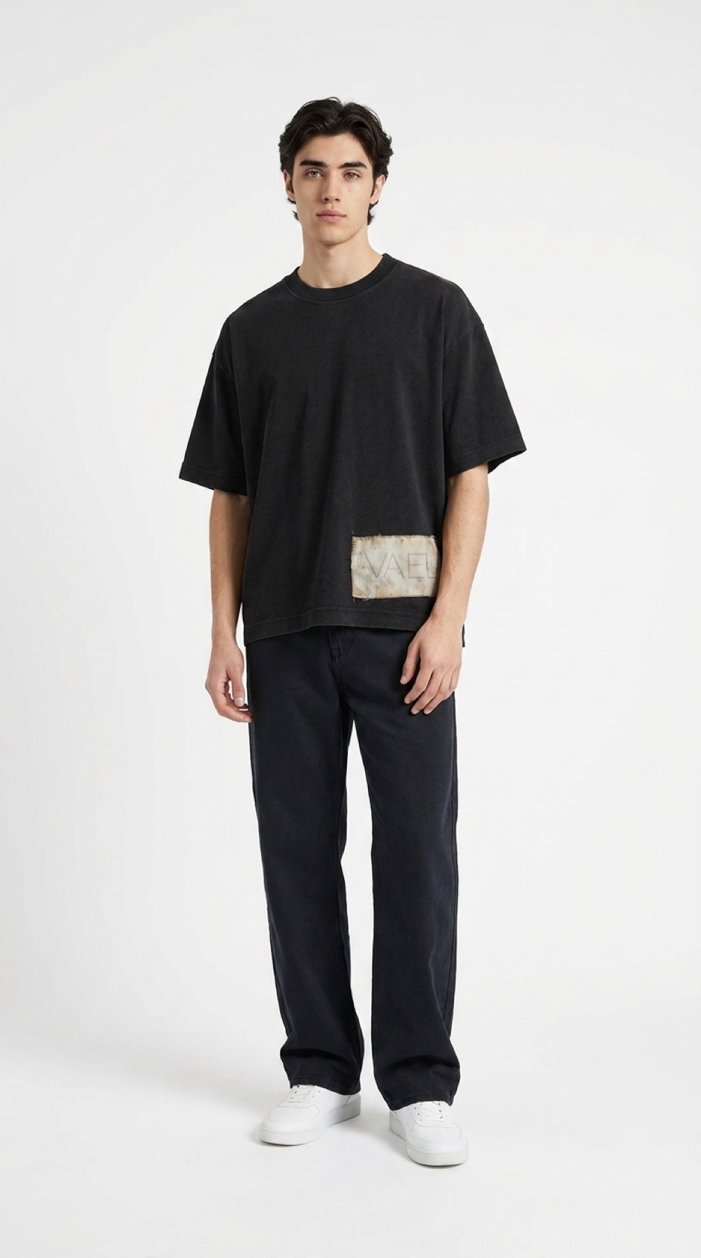 Garment 001 worn with wide trousers